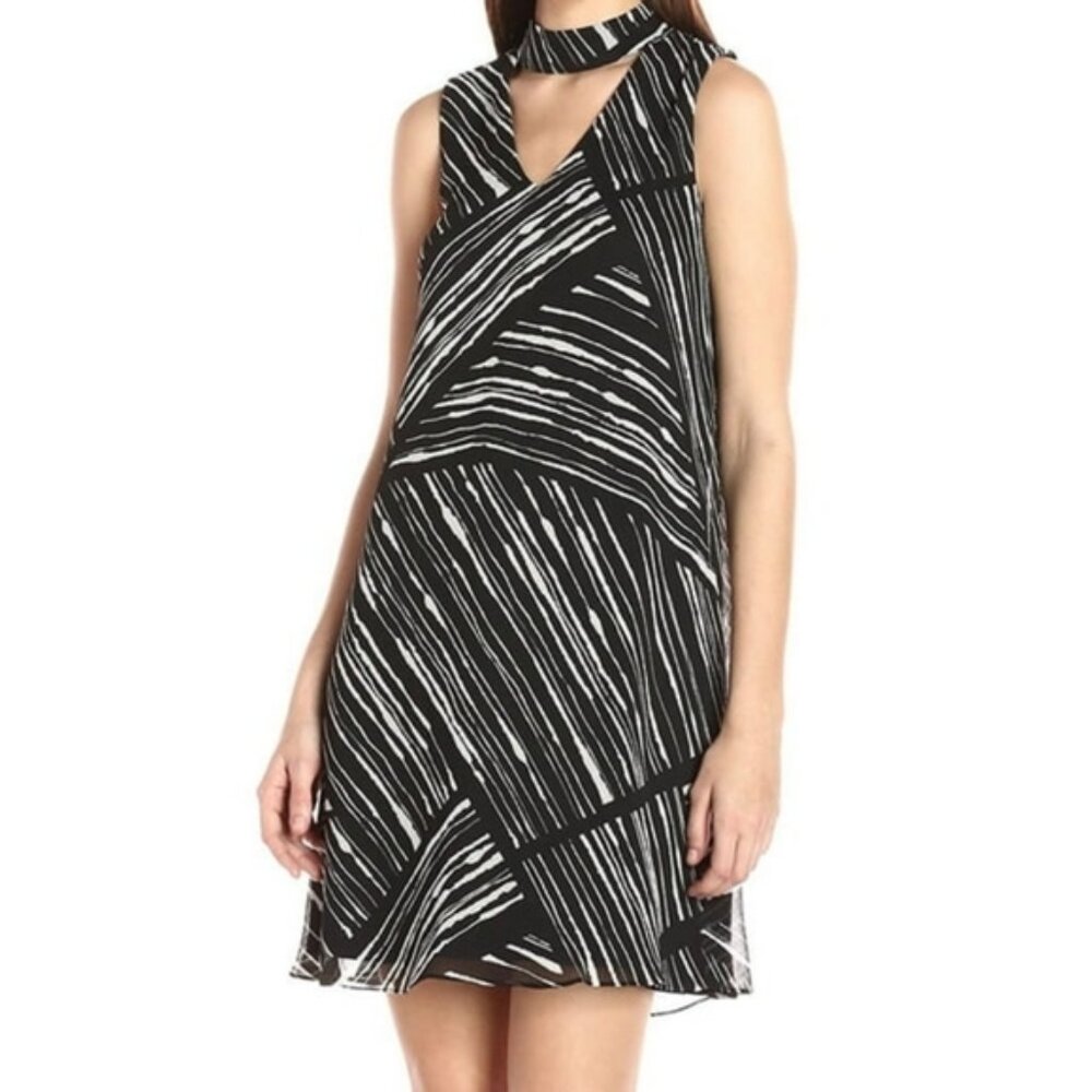 Calvin Klein choker chiffon abstract print shift dress